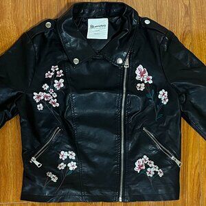 Faux Leather Embroidered Biker Jacket